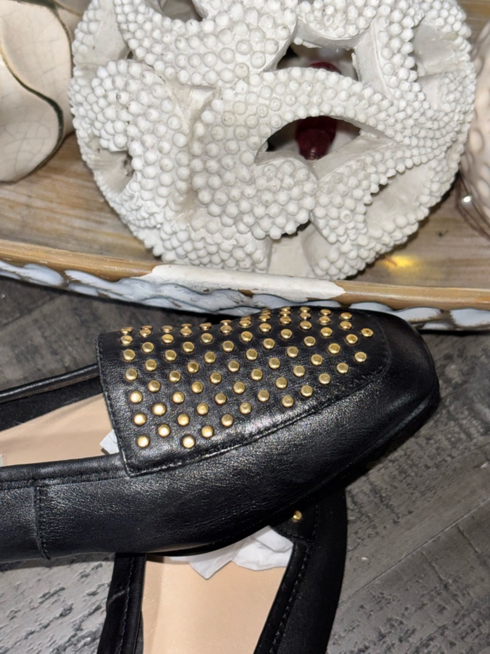 Enzo Angiolini Vintage  black leather studded flats/ slip-on loafers SZ 5.5 - Picture 7 of 13